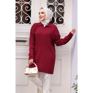 Fitilli Bordo Tesettür Triko Tunik 65903BR