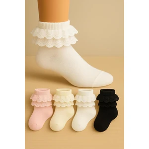 4 Çift Yumuşak Dantelli Dikişsiz Kız Çocuk Çorabı
