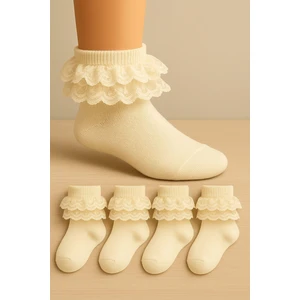 4 Çift Yumuşak Dantelli Dikişsiz Kız Çocuk Çorabı