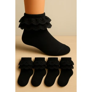 4 Çift Yumuşak Dantelli Dikişsiz Kız Çocuk Çorabı