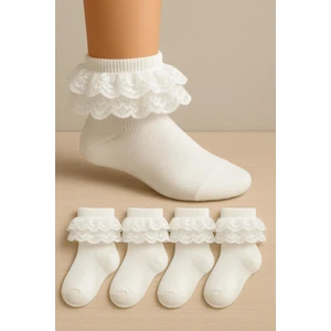 4 Çift Yumuşak Dantelli Dikişsiz Kız Çocuk Çorabı
