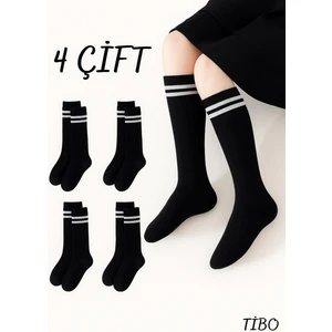 4 Çift Burun Dikişsiz Kız Çocuk Çizgili Dizaltı Kolej Çorap