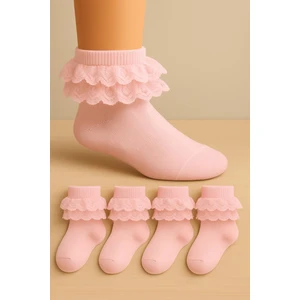 4 Çift Yumuşak Dantelli Dikişsiz Kız Çocuk Çorabı