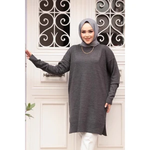 Koyu Füme Tesettür Triko  Kazak Tunik 17203KFU