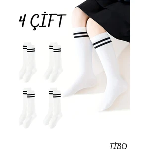 4 Çift Burun Dikişsiz Kız Çocuk Çizgili Dizaltı Kolej Çorap