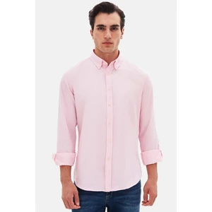Slim Fit Pembe Armürlü Düğmeli Yaka Pamuklu Gömlek 5HC02ORT07265