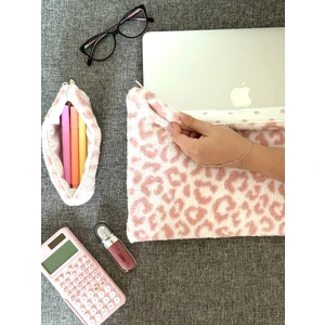 Baby Kangaroo leopar Pembe Peluş-Welsoft 13-14-15-16 Inç Bilgisayar Çantası, Laptop Kılıfı, Notebook Kılıfı, Laptop çantas
