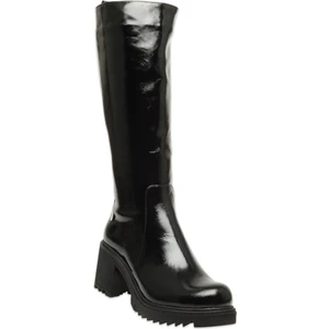 D25KC-2330 Kalin Topuklu Günlük Siyah Rugan Kadın Çizme