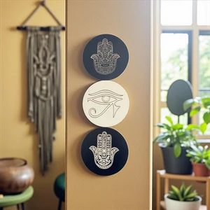 3lü Duvar Süsü, Duvar Dekoratif Set,kendinden Yapışkanlı, Hamsa, Horusun Gözü 18 Çap