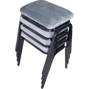 Tabure 4 Adet Siyah Demir Ayaklı Silinebilir Kumaş Yeni Trend Mutfak Taburesi Dikdörtgen Tabure