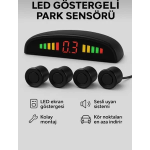 Dijital Ekranlı Araç Park Sensörü Ses Ikazlı 22 mm Siyah Sensör Göz Pmx