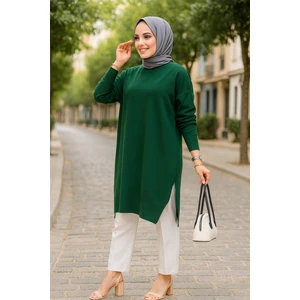 Zümrüt Yeşili Tesettür Kazak Tunik 17203ZY