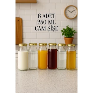 6 Adet 250 ml Beslenme Şeffaf Meyve Suyu, Meşrubat, Limonata Şişesi Metal Kapaklı 250 cc Şişe