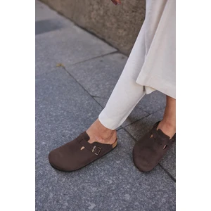 Oslo Hakiki Deri Mantar Taban Ortopedik Unisex Terlik