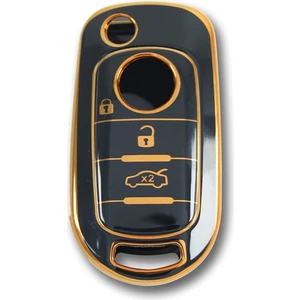 Lüx Fiat Egea Sustalı 3 Buton Nano Anahtar Kılıfı Siyah Gold 1.ci Kalite