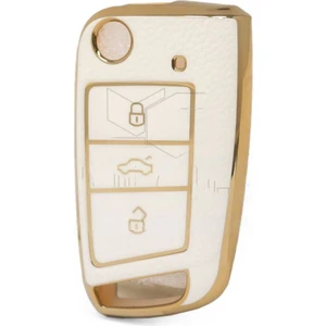 Lüx Seat Leon Mk3 Golf 7 ve 7.5 T-Roc 3 Buton Sustalı Anahtar Kılıfı Beyaz 1.ci Kalite