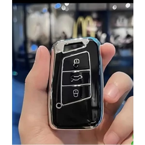 Volkswagen Passat B8 Arteon Smart Siyah Oto Anahtar Kumanda Kabı Kılıfı Nano Siyah Gümüş Silver Renk