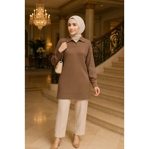 Fitilli Bisküvi Tesettür Triko Tunik 65903BS