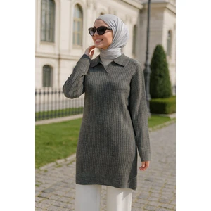 Fitilli Gri Tesettür Triko Tunik 65903GR