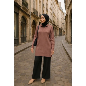 Fitilli Gül Kurusu Tesettür Triko Tunik 65903GK