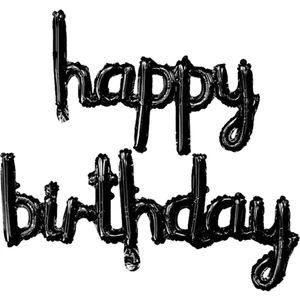 El Yazılı 16 Inç Happy Birthday Siyah Balon Set