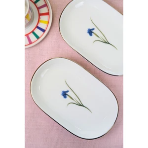 Tabak Evi Porselen Natura Iris Altın Yaldızlı Oval Kayık Tabak 22,50X14,50X2,50CM 2 Li