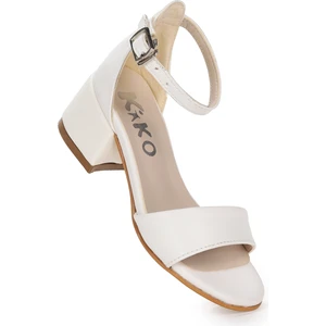 Kiko Kids Sheila Cilt Günlük Kız Çocuk 4 cm Topuklu Sandalet Abiye Ayakkabı Beyaz