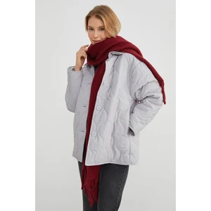 Su Yolu Desenli  Kapitone  Oversize Düğmeli Mont