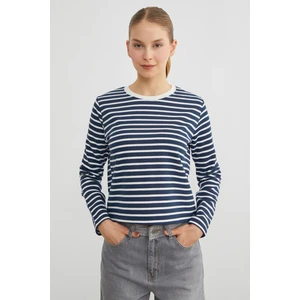 Çizgili Bisiklet Yaka Sweatshirt