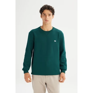 %100 Pamuk Regular Fit Normal Kesim Bisiklet Yaka Koyu Yeşil Sweatshirt