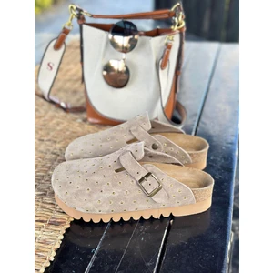 Oslo Hakiki Süet Mantar Taban Droplu Ortopedik Yüksek Eva Kadın Terlik