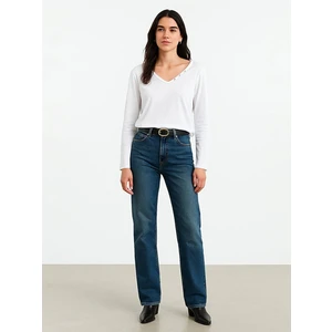 Uzun Kollu Basıc V Yaka Beyaz Sweatshırt