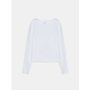 Uzun Kollu Sıfır Yaka Basıc Beyaz Sweatshırt