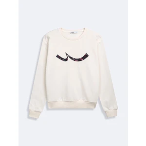 Sıgn Baskılı Sıfır Yaka Uzun Kollu Bej Sweatshırt