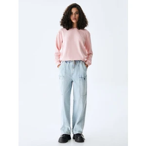 Uzun Kollu Bisiklet Yaka Basıc Lila Sweatshırt