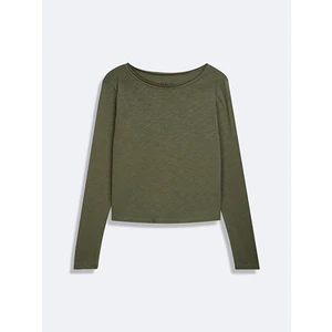 Uzun Kollu Sıfır Yaka Basıc Yeşil Sweatshırt