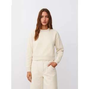 Uzun Kollu Bisiklet Yaka Basıc Bej Sweatshırt