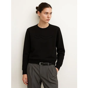 Uzun Kollu Sıgn Baskılı Bisiklet Yaka Siyah Sweatshırt