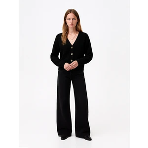 Uzun Kollu Önü Düğmeli Basıc Triko Siyah Hırka