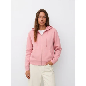 Uzun Kollu Kapüşonlu Önü Fermuarlı Lila Sweatshırt