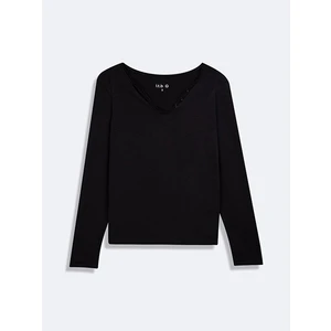 Uzun Kollu Basıc V Yaka Siyah Sweatshırt