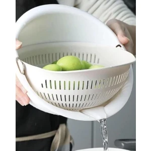 Berina Home Döner Süzgeç Büyük Boy 3 Lt Aqua Hazneli Makarna Sebze Meyve Süzgeci Kremrenk