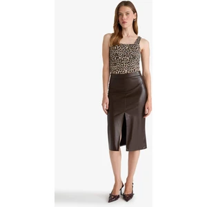 Kalem Yüksek Bel Penye Astar Suni Deri Midi Etek D4638AX25AU