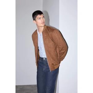 Slim Fit Dar Kesim Süet Kolej Yaka Fermuarlı Çift Cepli Mevsimlik Baharlık Bomber Mont Ceket A3866AX25AU