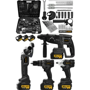 Profesyonel 4'lü Set Şarjlı 2-26 Kırıcı Delici HILTI+125MM TAŞLAMA+450NM Somun SÖKME+13MM Darbeli Matkap - Siyah