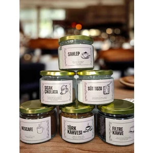 6’lı 330 cc Cam Kavanoz Seti – Kahve Köşesi Etiketli, Dekoratif ve Hediyelik