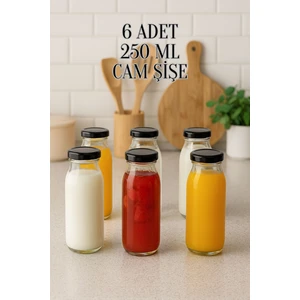 6 Adet 250 ml Beslenme Şeffaf Meyve Suyu, Meşrubat, Limonata Şişesi Metal Kapaklı 250 cc Şişe