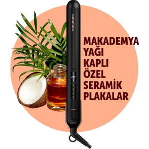 Saç Düzleştirici 28 mm Makademya Yağı Kaplı Seramik Plaka 230°C Ayarlı Isı Kontrolü
