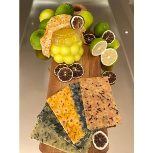 Papatya Desenli Kumaş Tekrar Kullanılabilen Doğal Balmumlu (Balmumu) Gıda Saklama Bezi 5’li