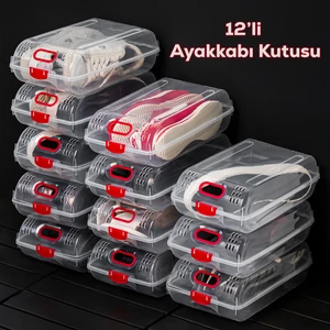 204-12 Kadın ve Çocuk Ayakkabı Saklama Kutusu - Şeffaf Pratik Ayakkabı Kabı Düzenleyici Saklama Seti 12 Adet